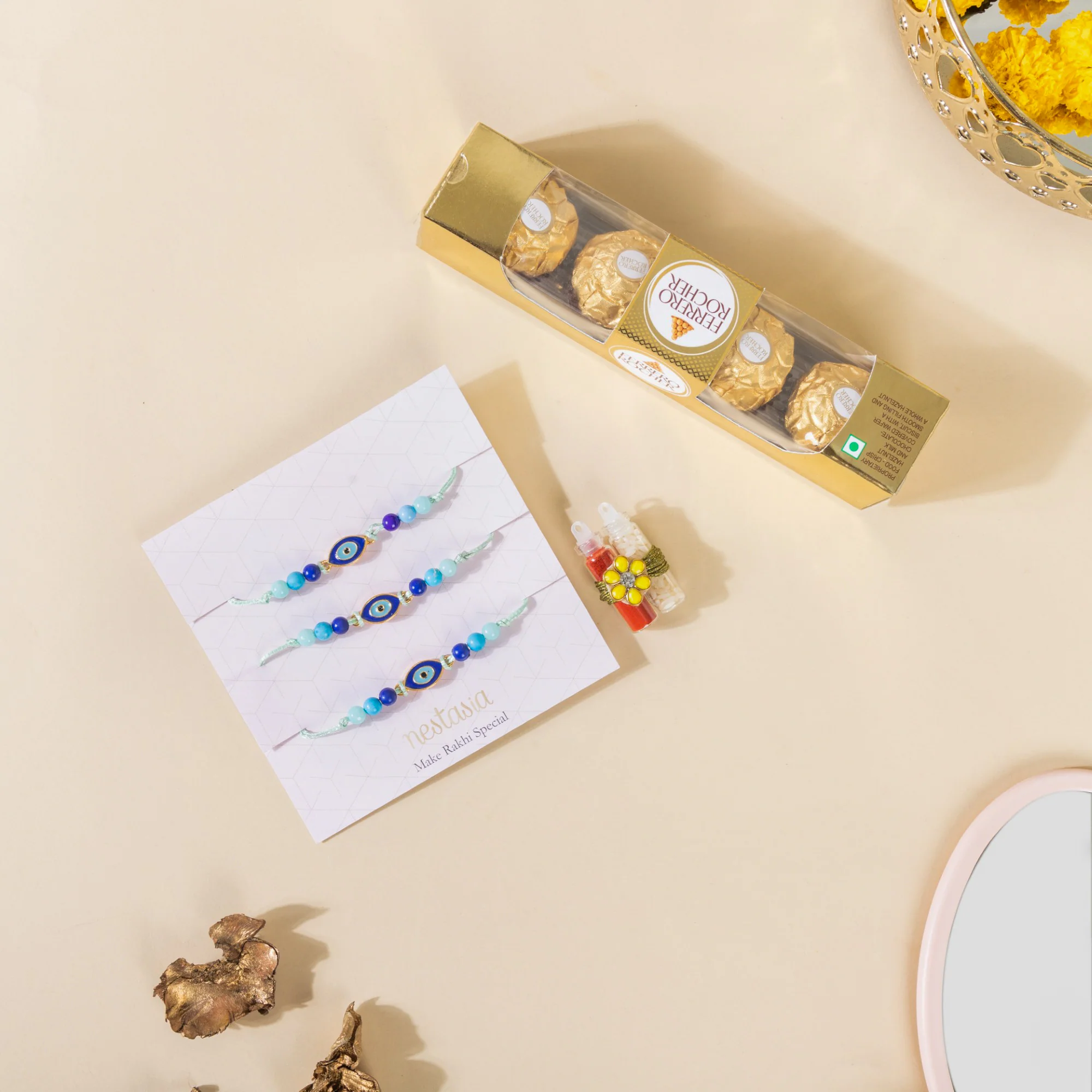 Rakhi Gift Set Of 7 For Sister With Makeup Bag - Image 8