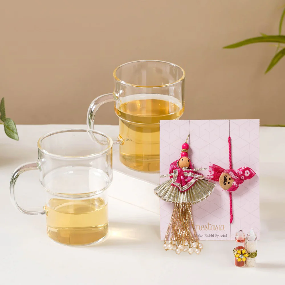 Raksha Bandhan Glass Mugs Hamper For Him & Her Set Of 4 - Image 5