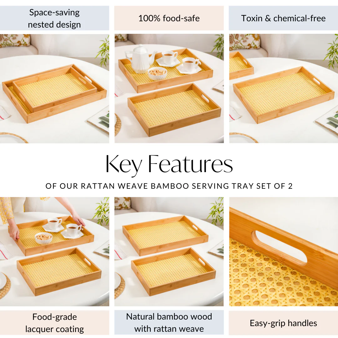 Rattan Weave Bamboo Serving Tray Set Of 2 - Image 5