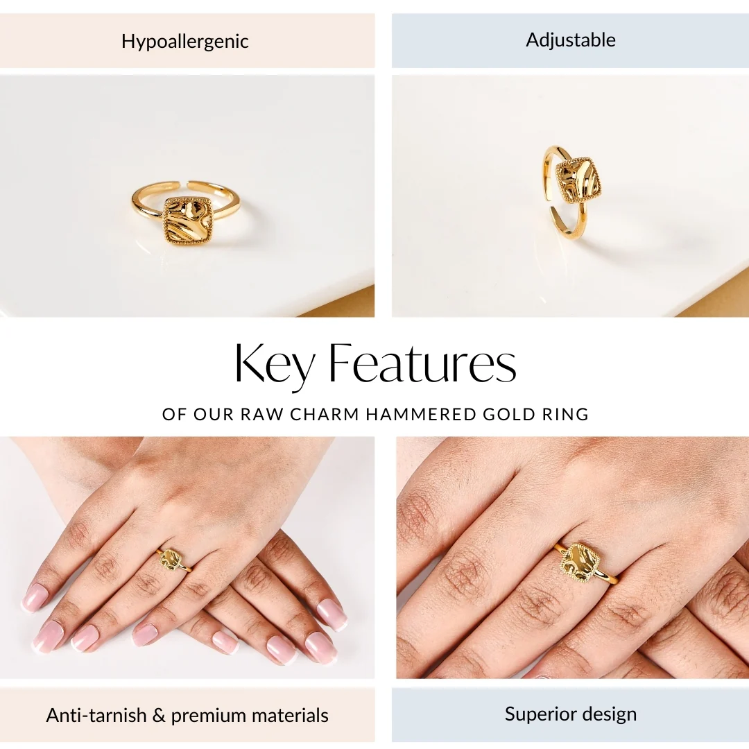 Raw Charm Hammered Gold Ring - Image 4