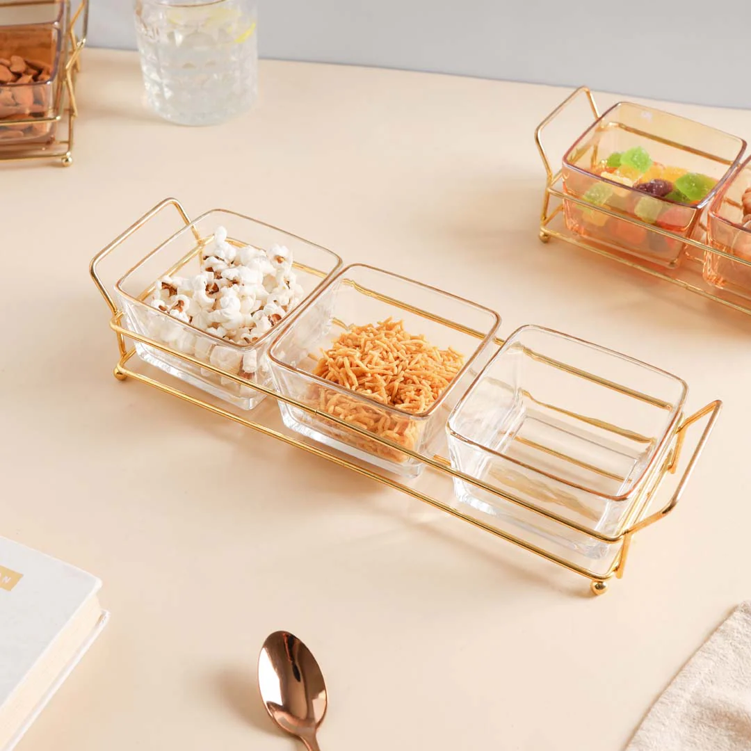 Rectangle Tray with Glass Bowls Set of 3 - Image 2