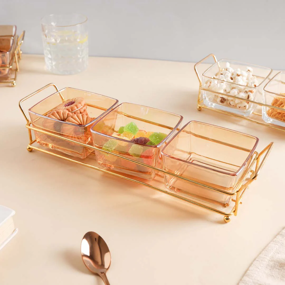 Rectangle Tray with Glass Bowls Set of 3 - Image 8