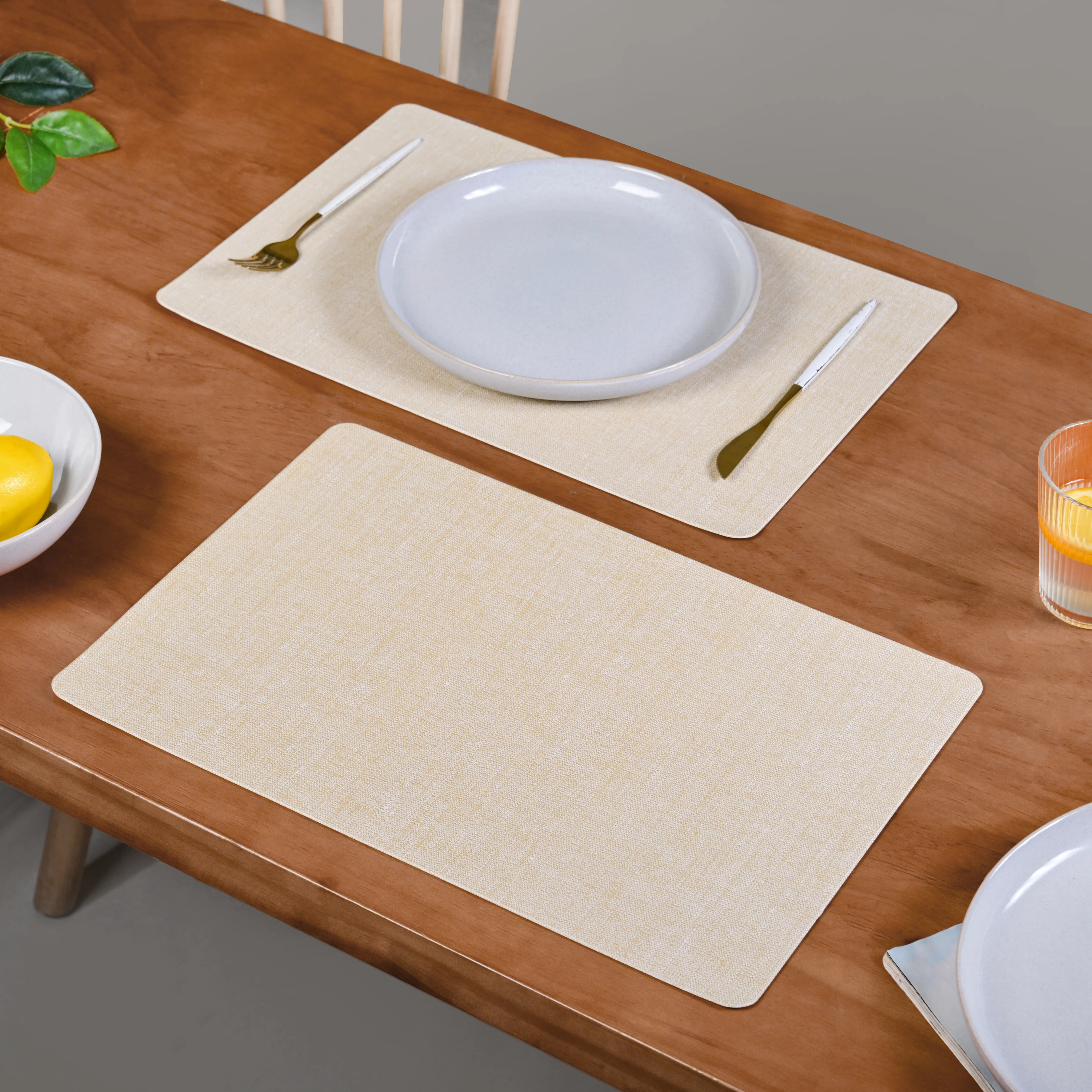 Rectangular Beige Dining Table Mat Set Of 6 - Image 3
