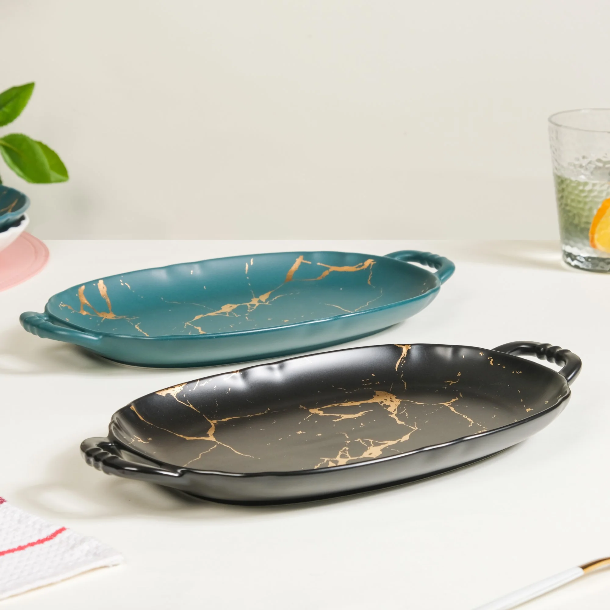 Rectangular Ceramic Serving Plate With Handle - Image 2