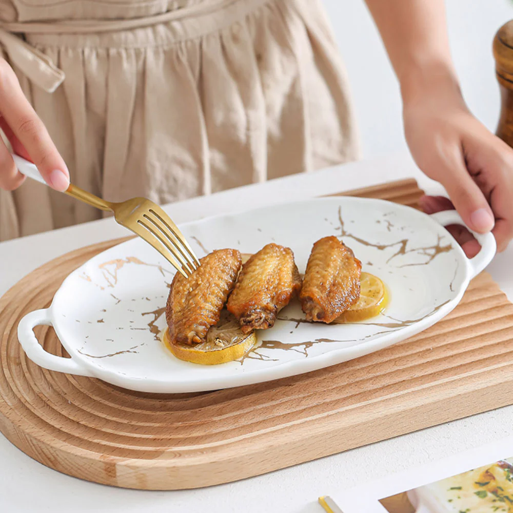 Rectangular Ceramic Serving Plate With Handle - Image 4