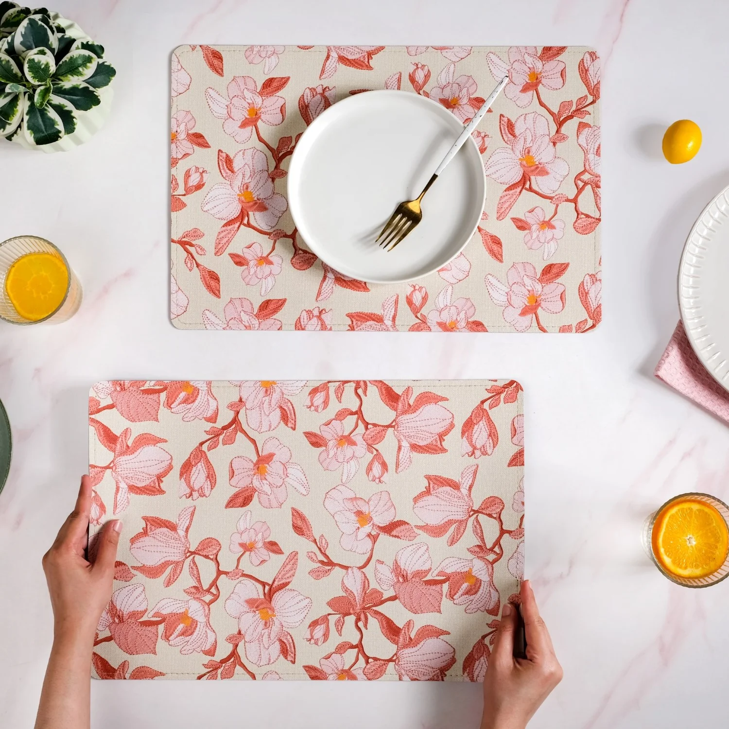 Rectangular Red Poppy Printed Placemats Set Of 6 - Image 2