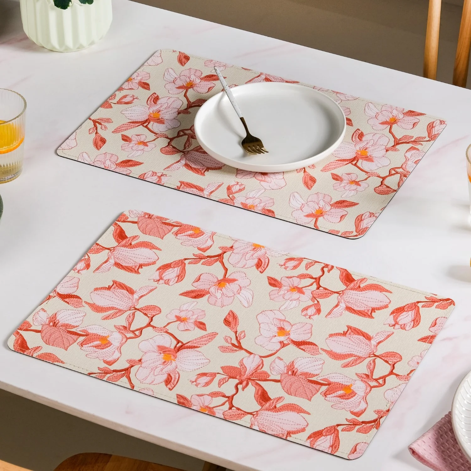 Rectangular Red Poppy Printed Placemats Set Of 6 - Image 3