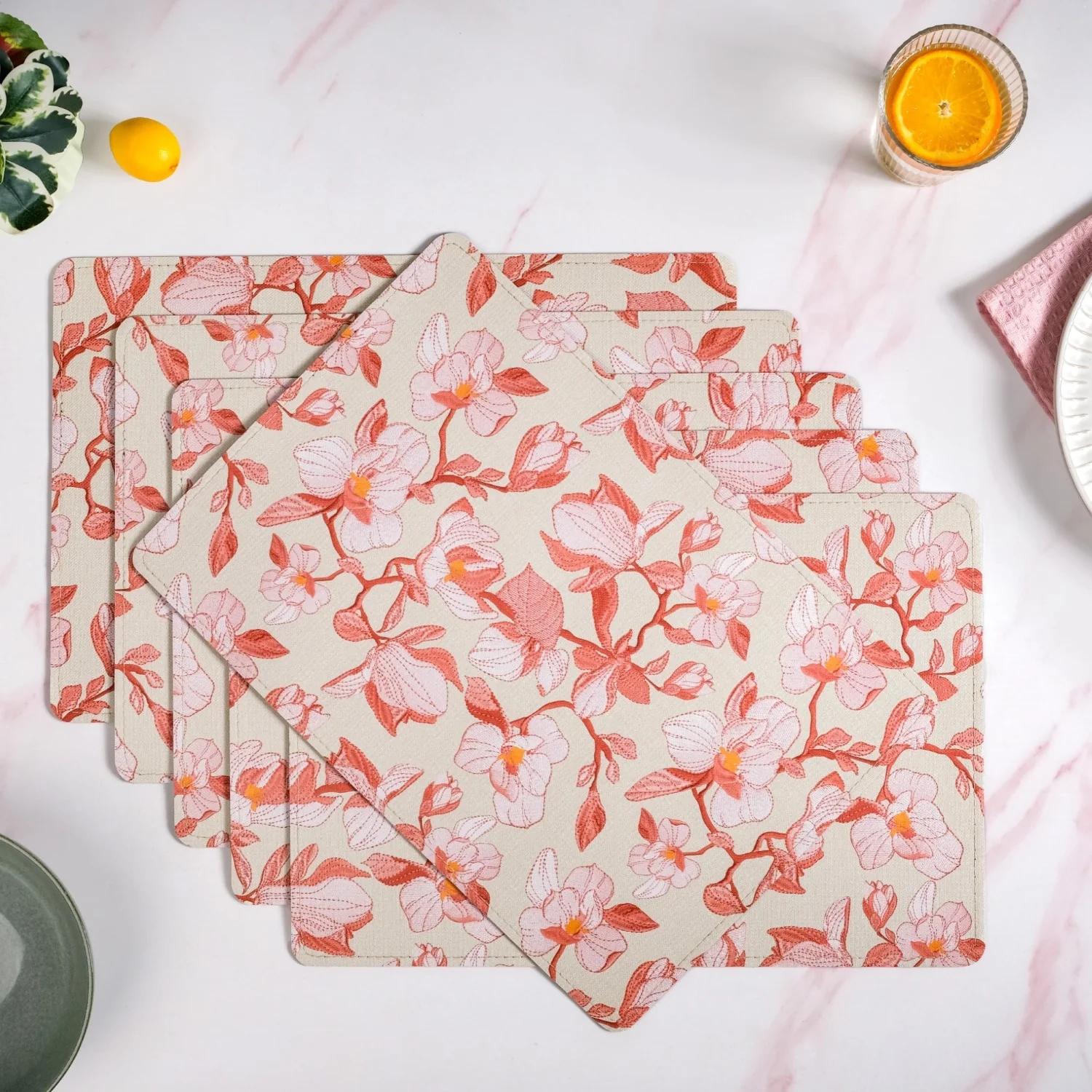 Rectangular Red Poppy Printed Placemats Set Of 6 - Image 8