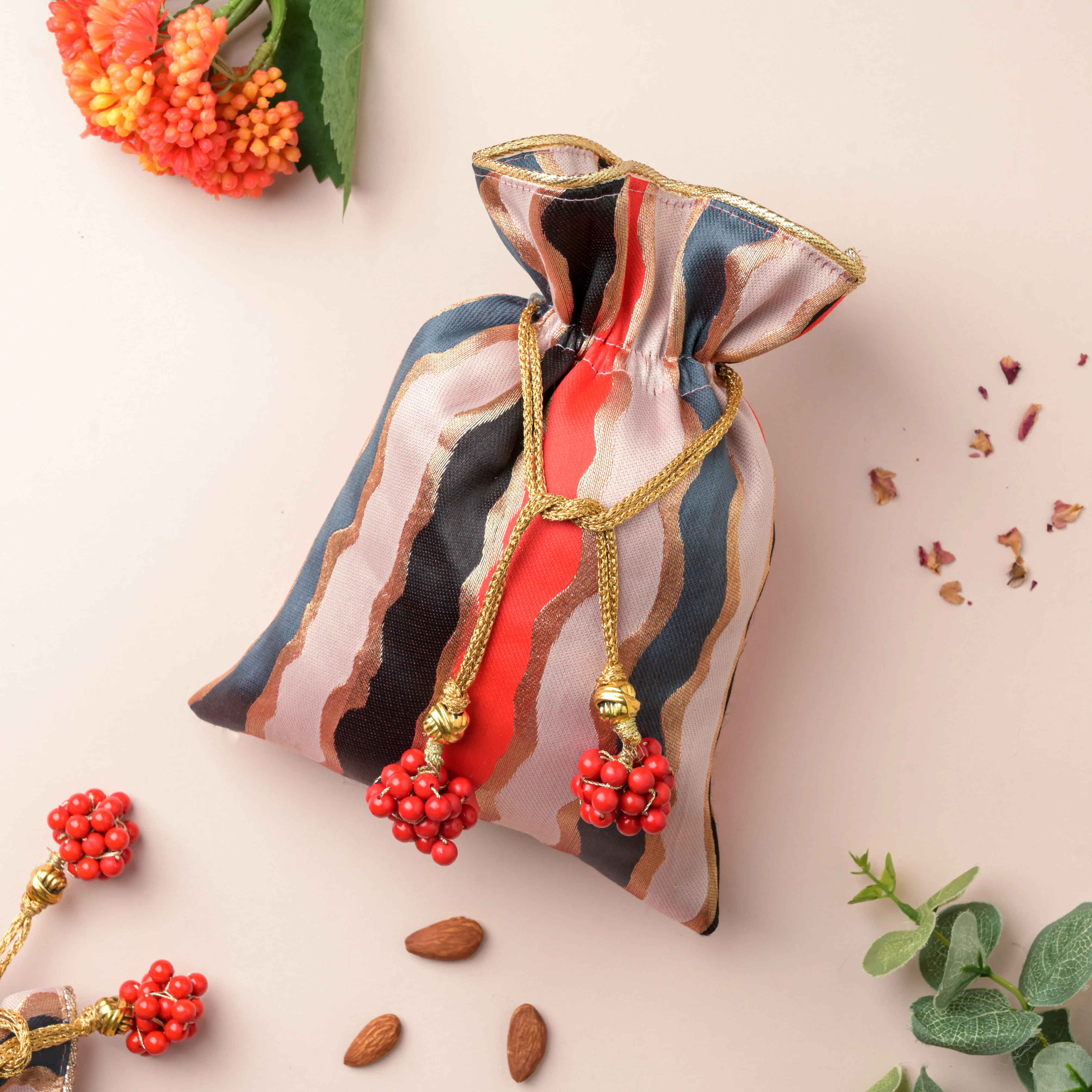 Red And Gold Festive Potli Set Of 2 - Image 5