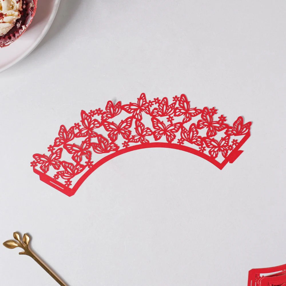 Red Butterfly Lace Cupcake Wrapper Set of 20 - Image 5