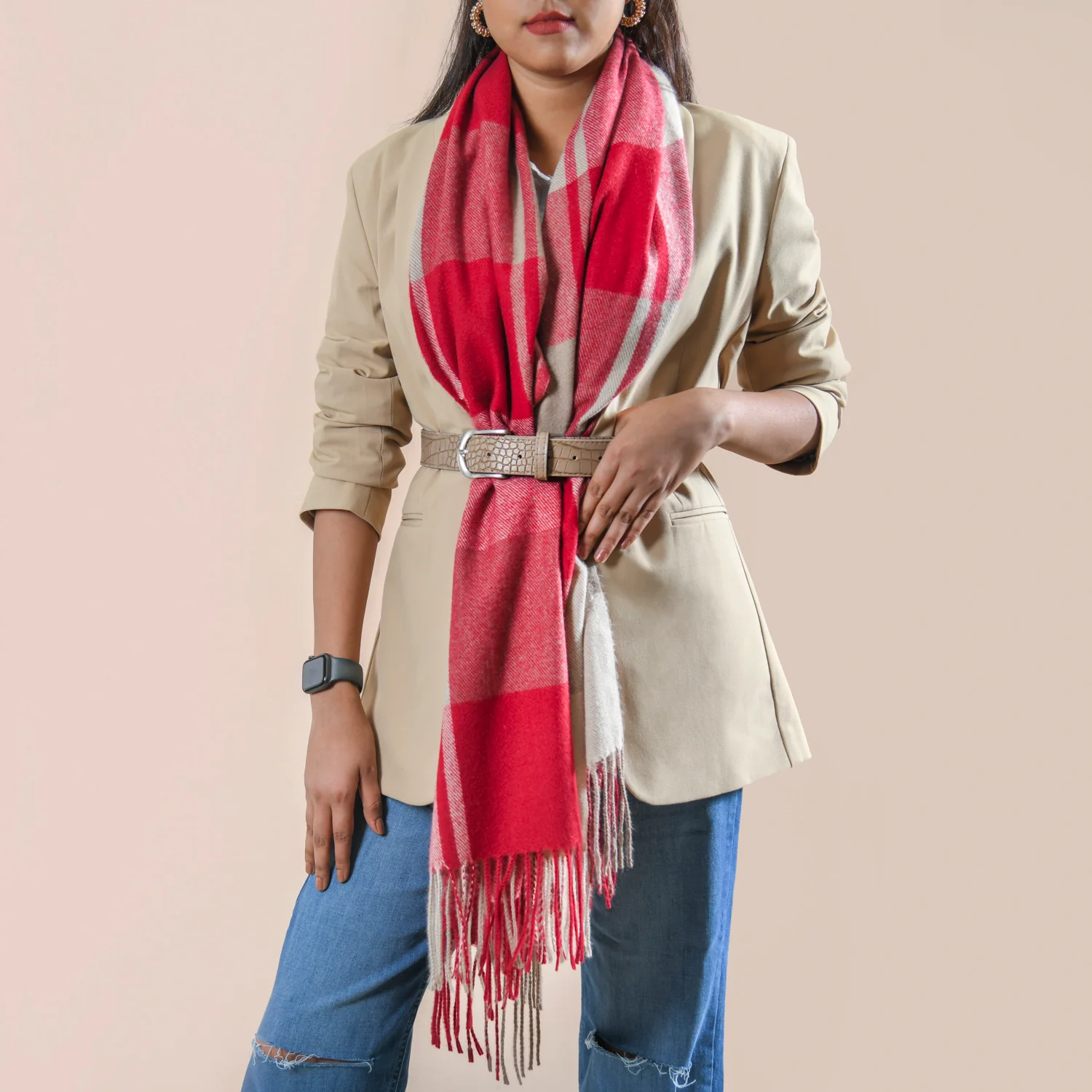 Red Checkered Blanket Scarf - Image 2