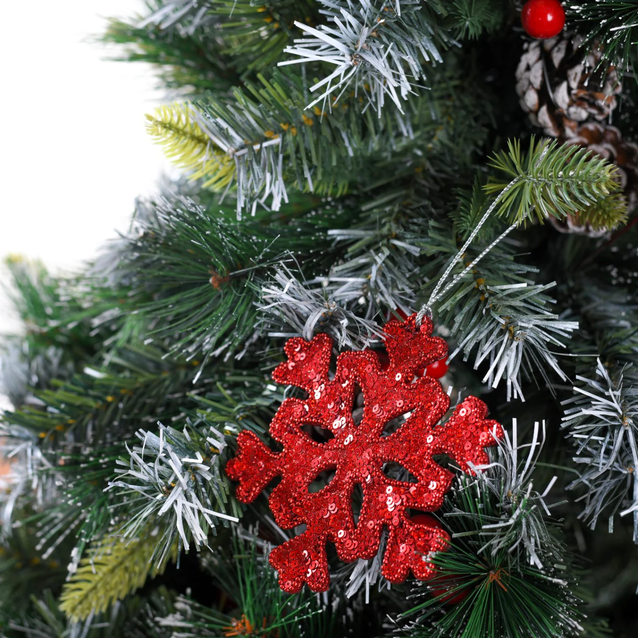 Red Christmas Snowflake Heart Ornaments Set of 2 - Image 11