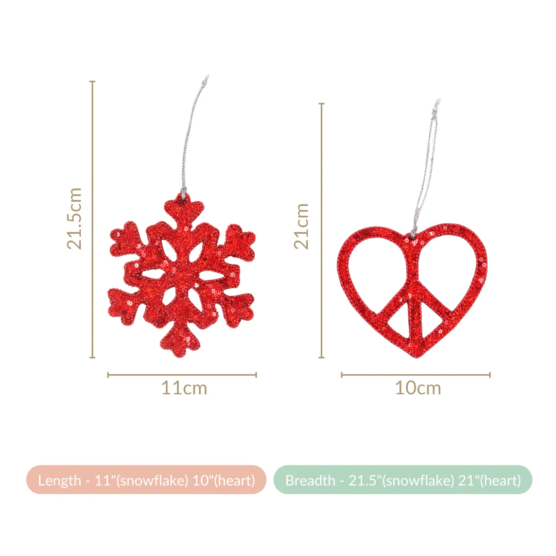 Red Christmas Snowflake Heart Ornaments Set of 2 - Image 6