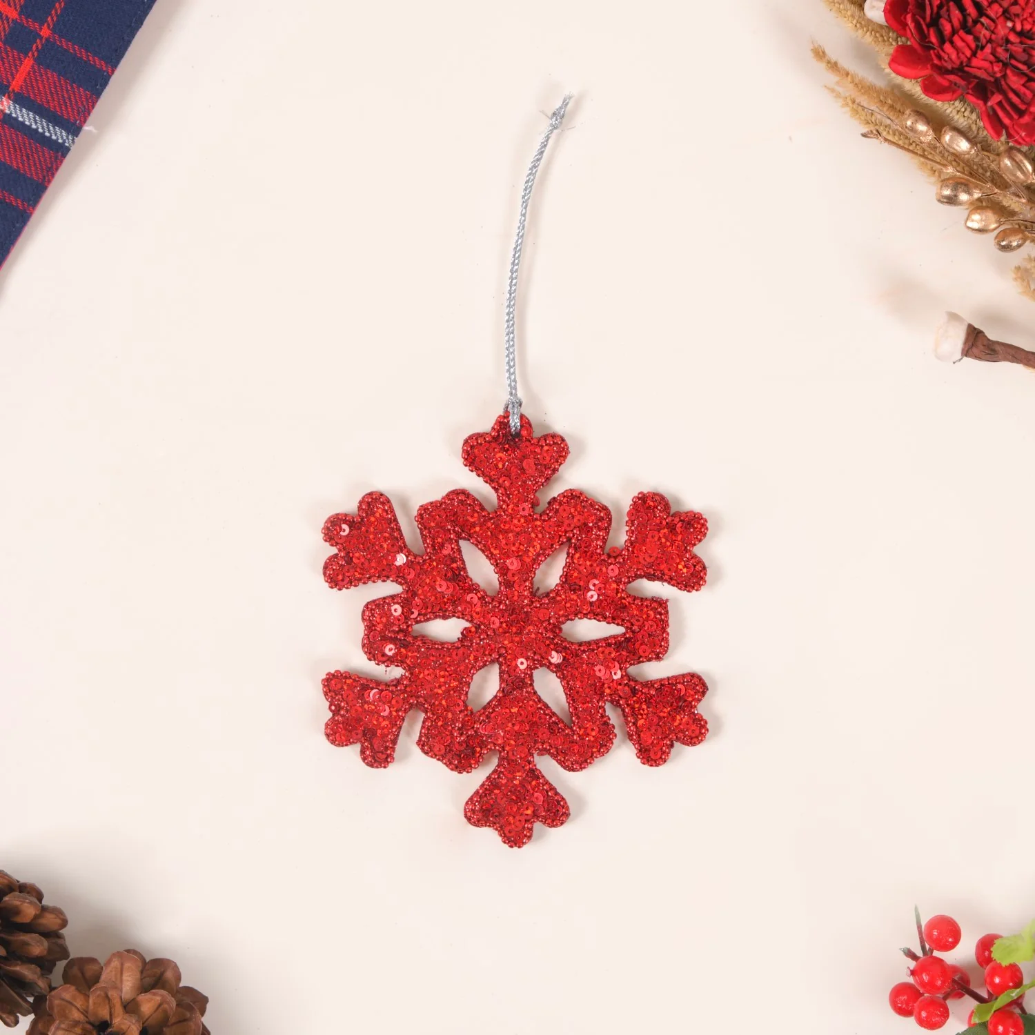 Red Christmas Snowflake Heart Ornaments Set of 2 - Image 8