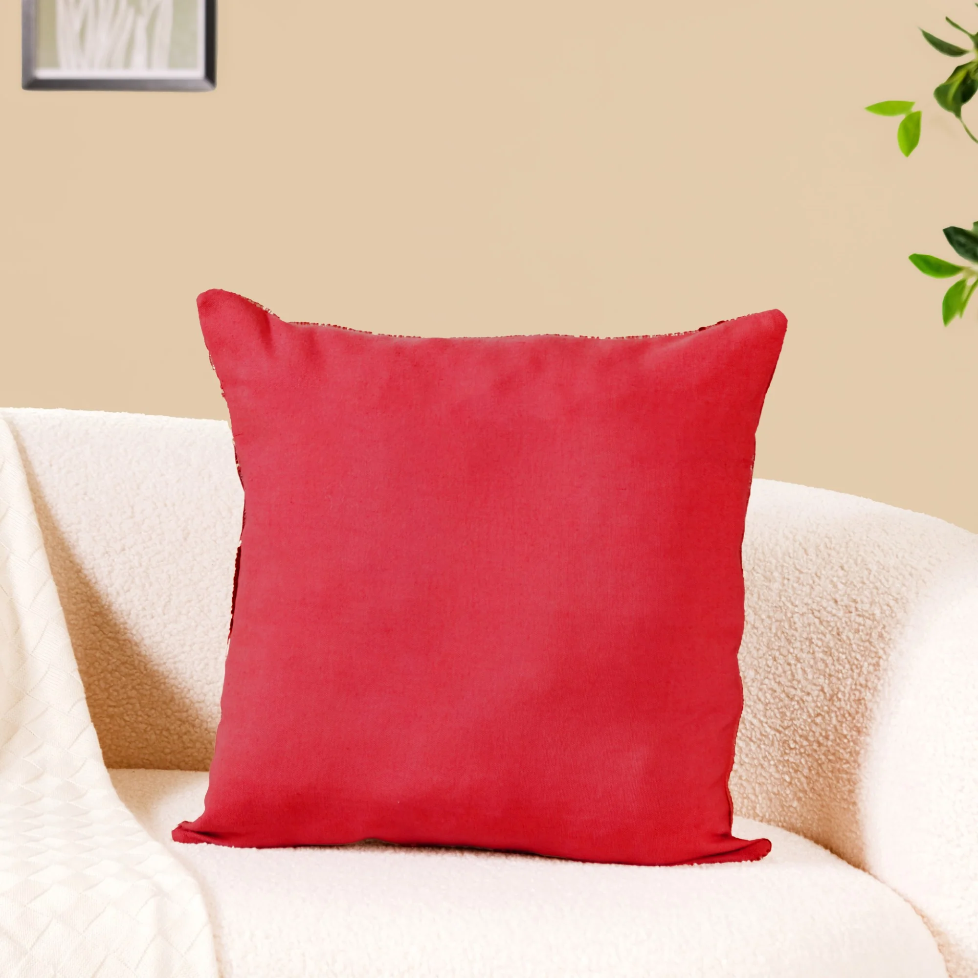 Red Cushion Cover With Floral Embroidery 16x16 Inch - Image 7
