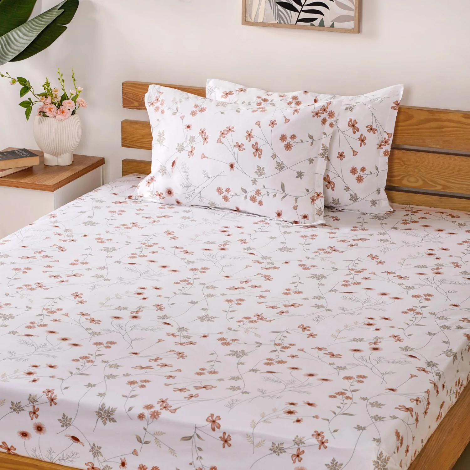 Red Floral Printed Pure Cotton Bedding Set 180 Thread Count King Size 275x275 cm - Image 7