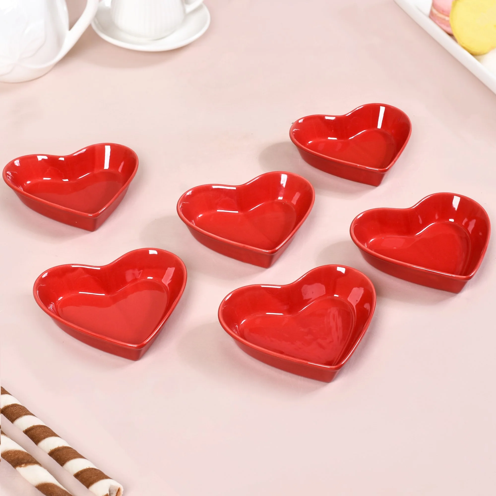Red Heart Ceramic Plate For Starters Set Of 6