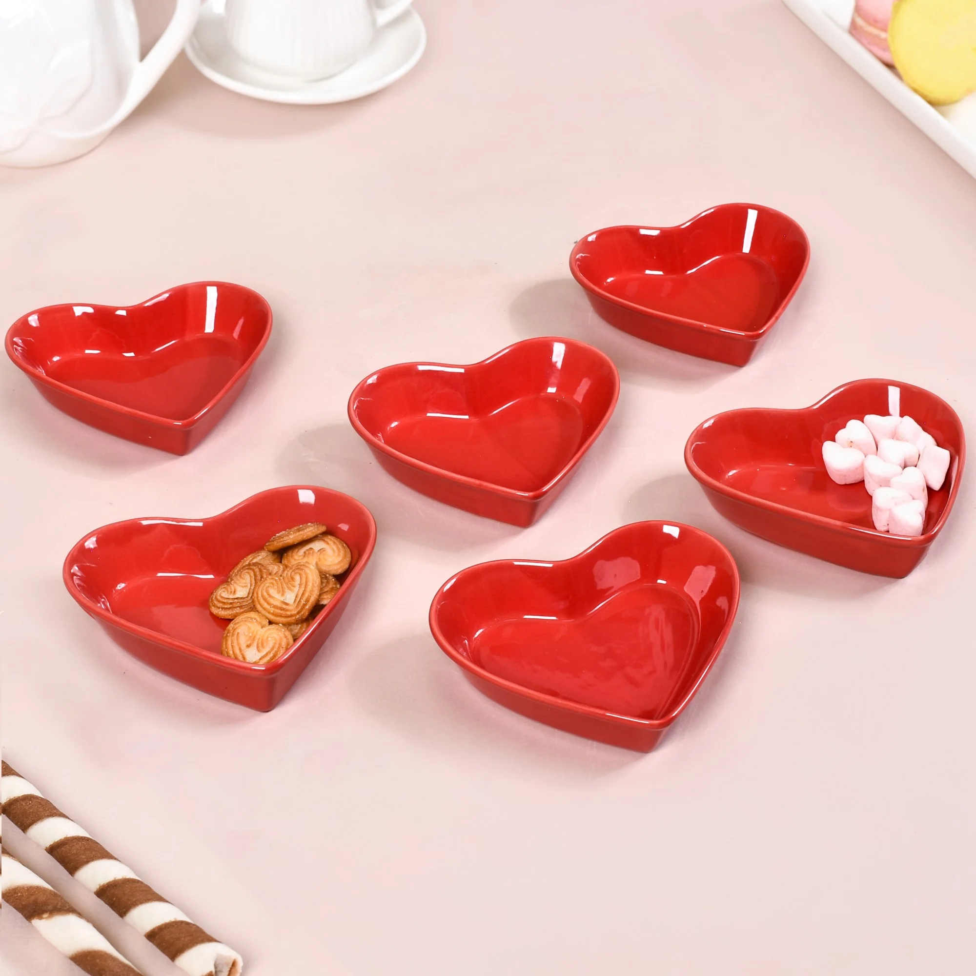 Red Heart Ceramic Plate For Starters Set Of 6 - Image 2
