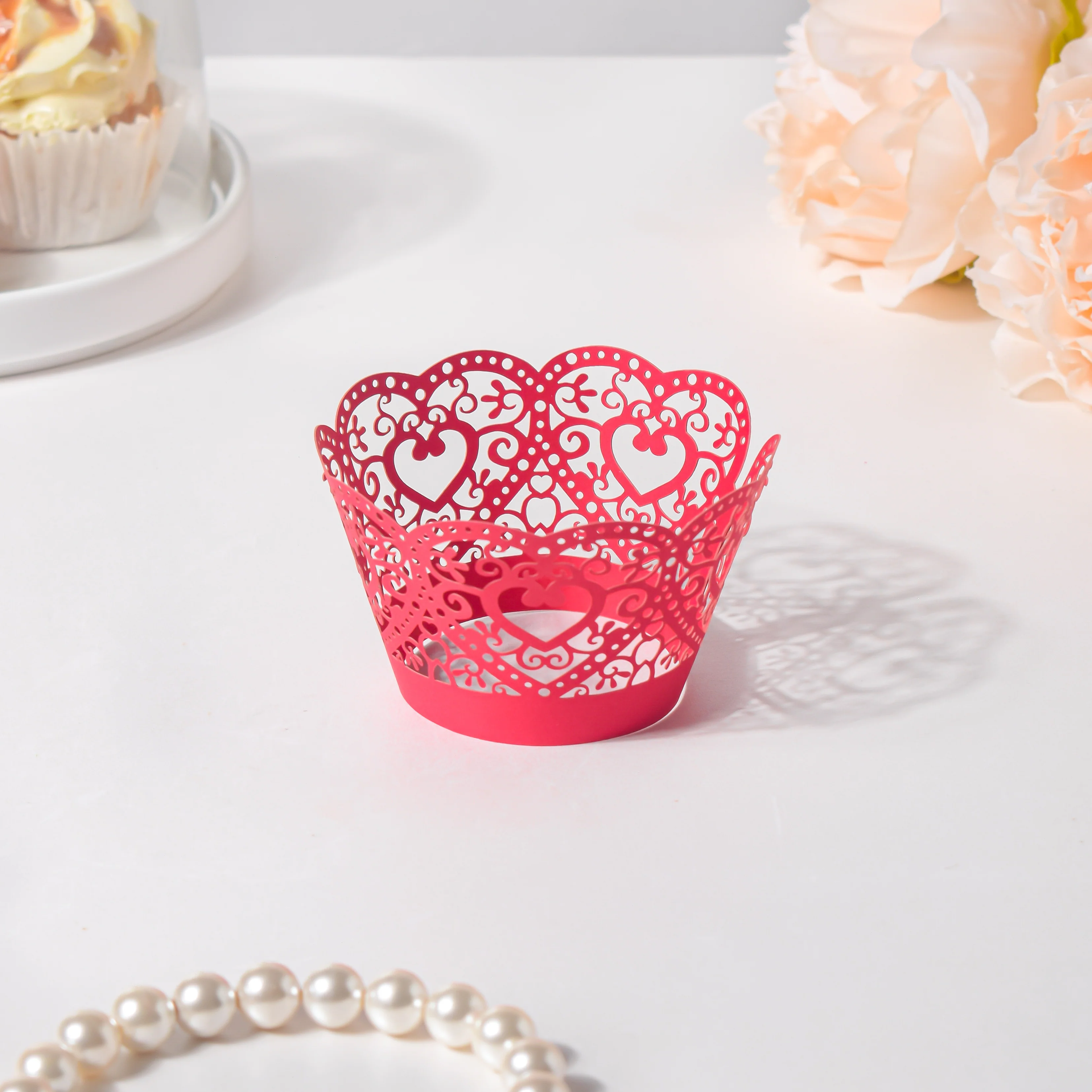 Red Heart Lace Cupcake Wrapper Set Of 20