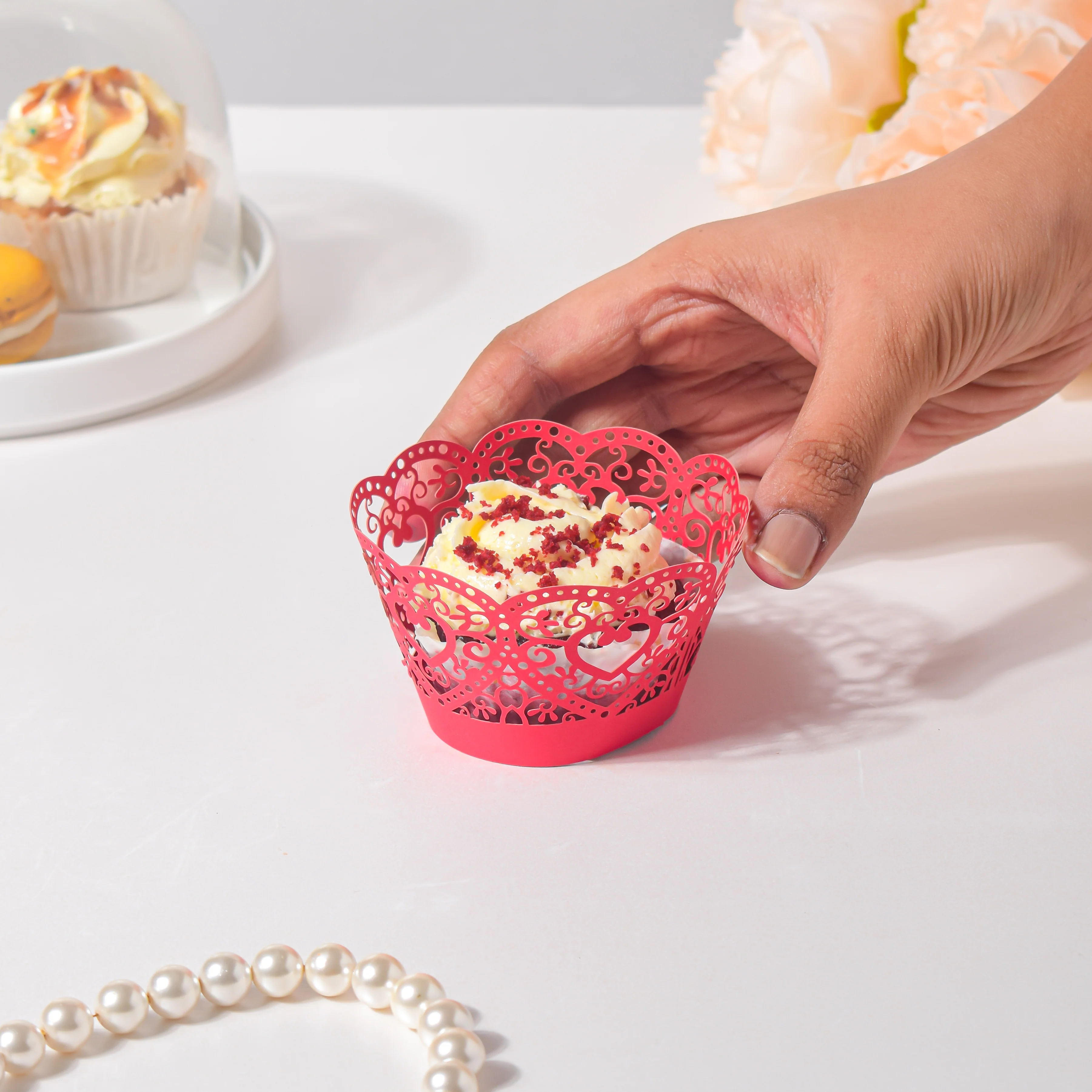 Red Heart Lace Cupcake Wrapper Set Of 20 - Image 3