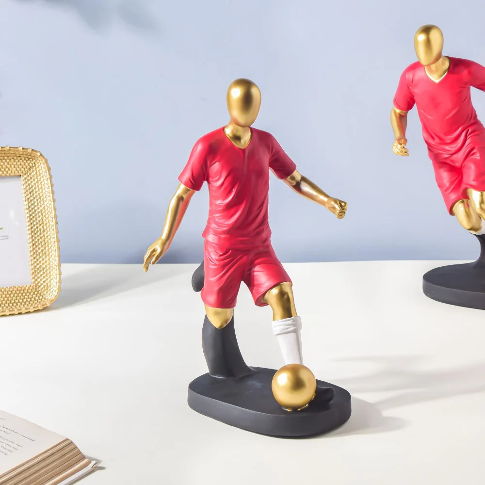 Red Jersey Kicking Footballer Decor Object 11 Inch
