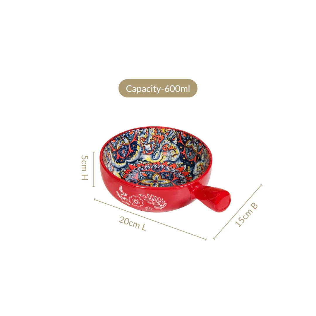 Red Mandala Melange Bowl With Handle 600ml - Image 4