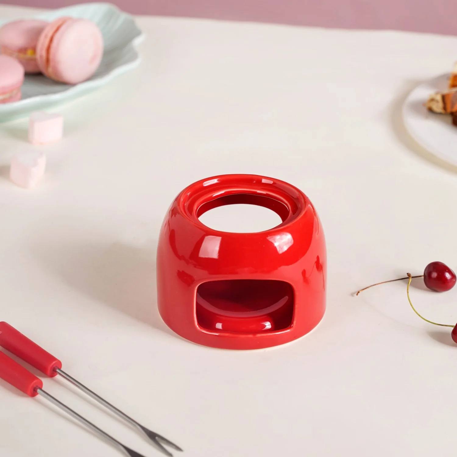 Red Mini Fondue Set With 2 Dipping Forks - Image 7
