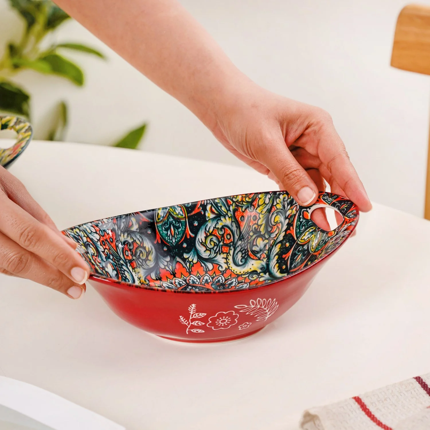 Red Mystic Mandala Ceramic Long Dish 400ml - Image 3
