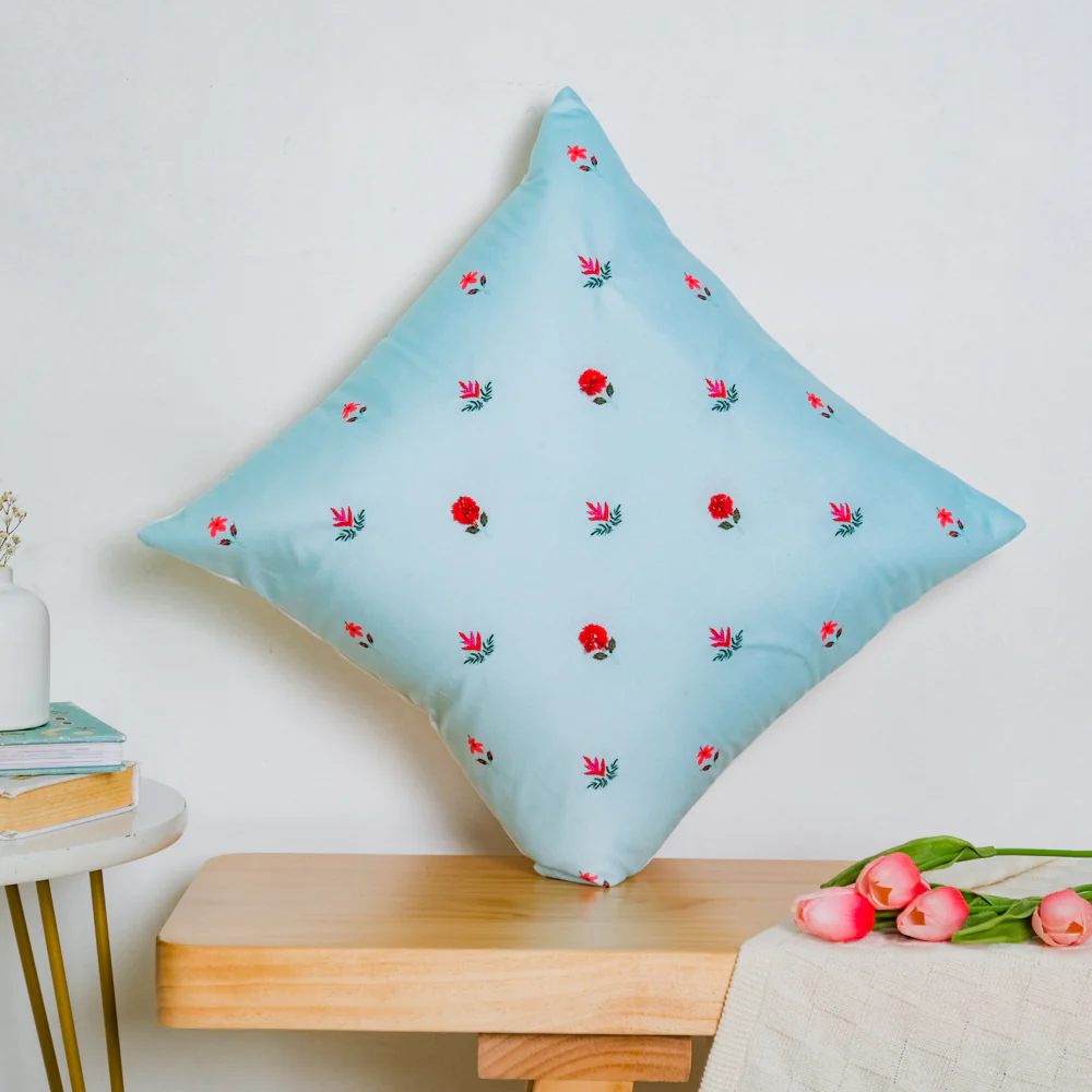 Red Orchids Hand Embroidery Velvet Cushion Cover 16 inch - Image 5