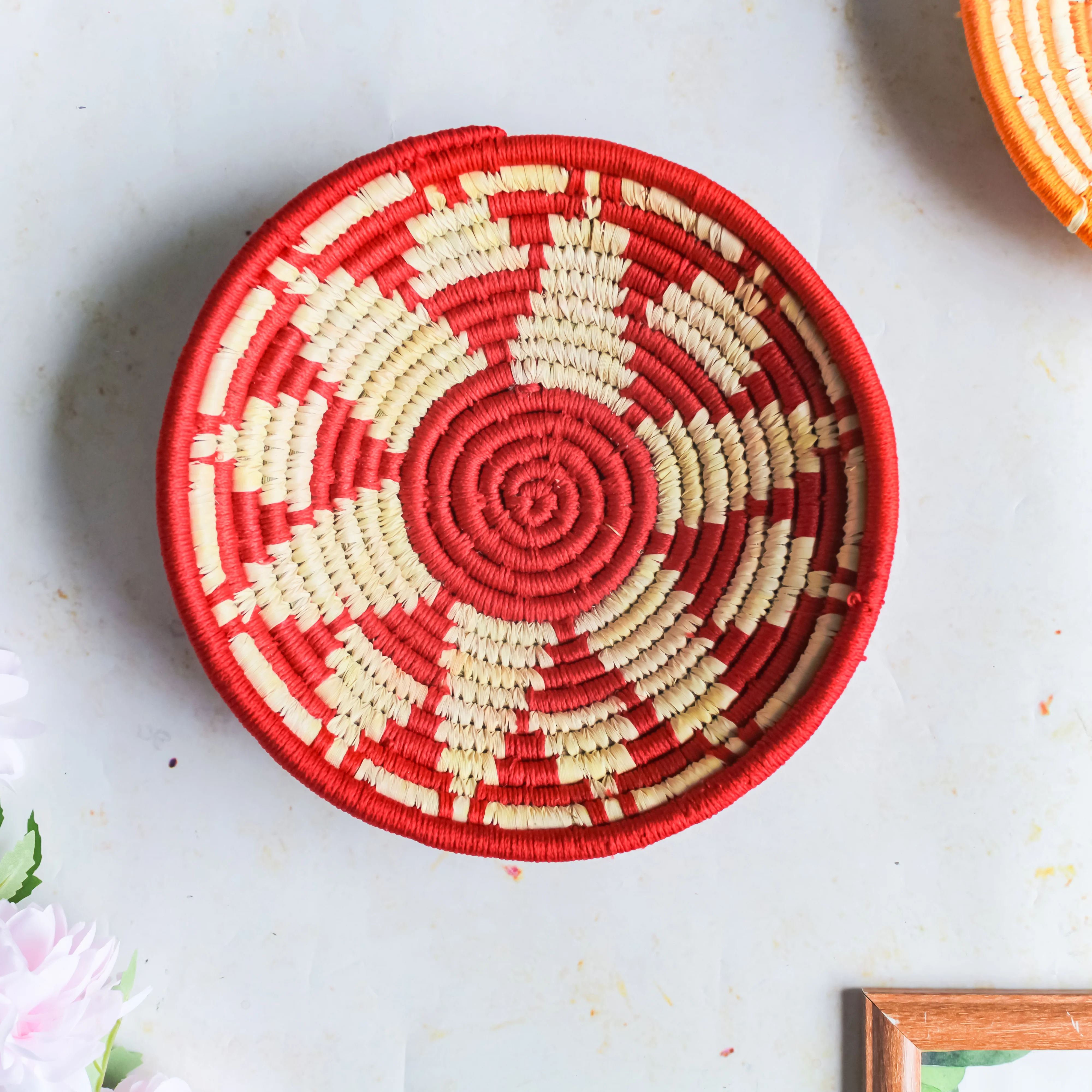 Red Patterned Handwoven Basket - Image 4