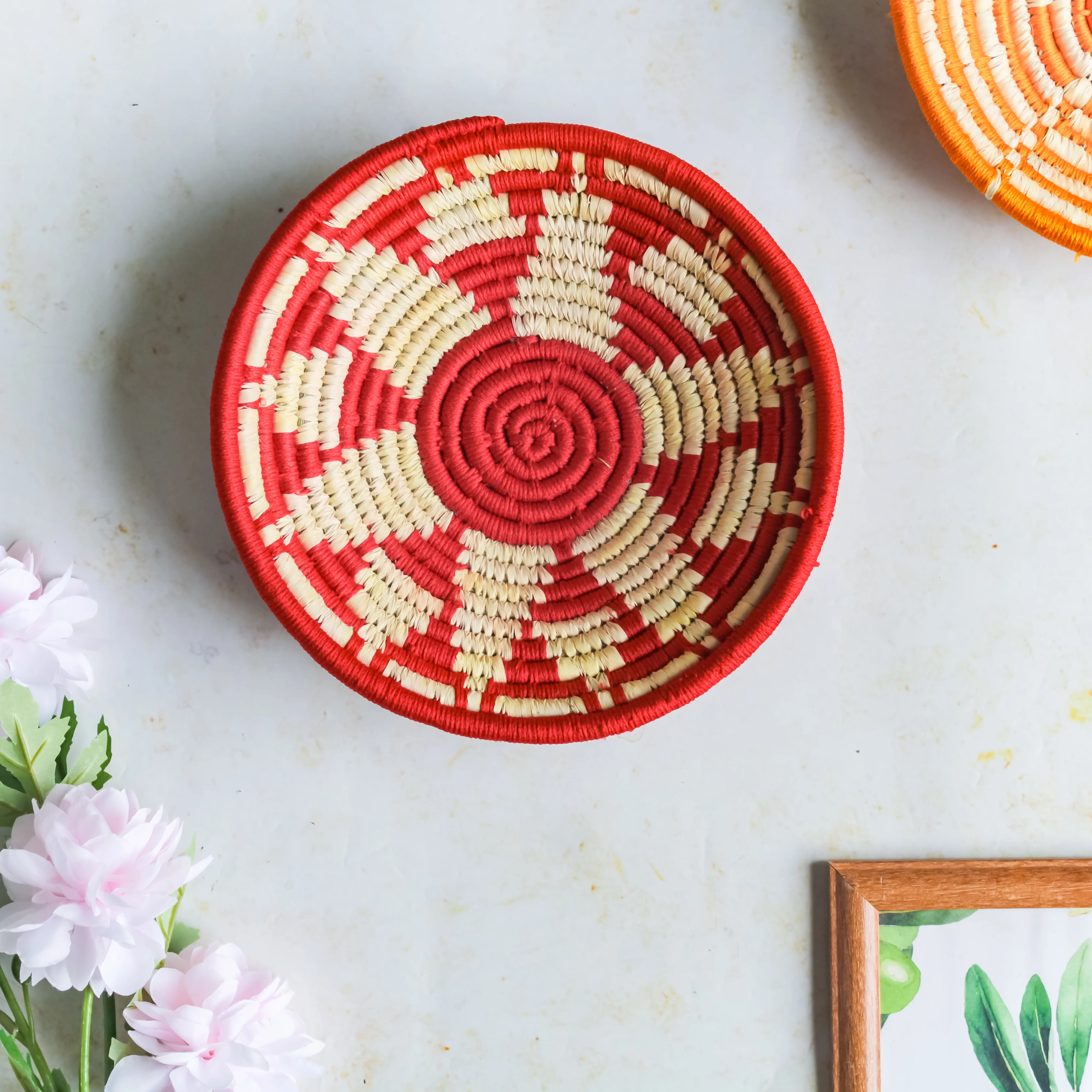 Red Patterned Handwoven Basket - Image 5
