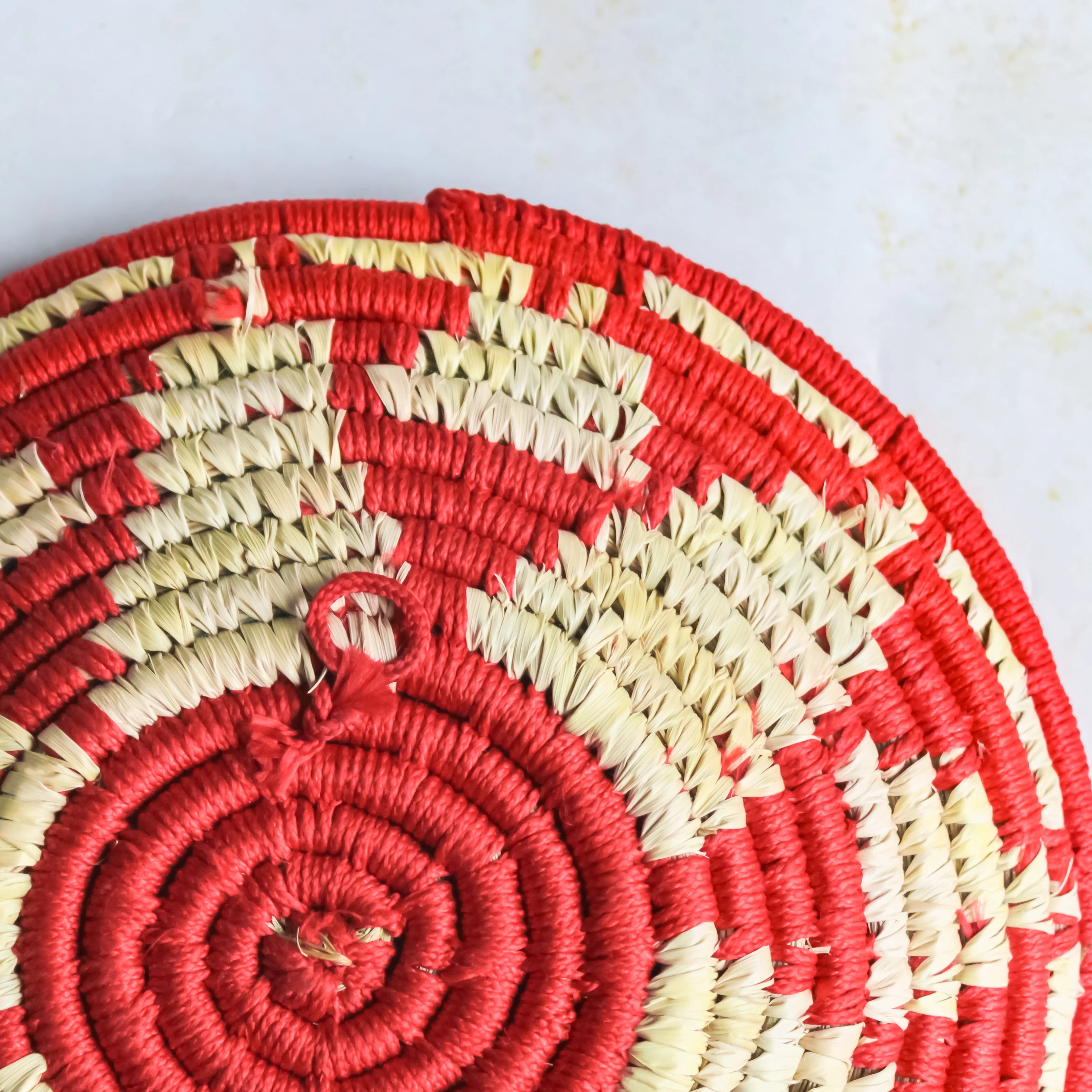 Red Patterned Handwoven Basket - Image 7