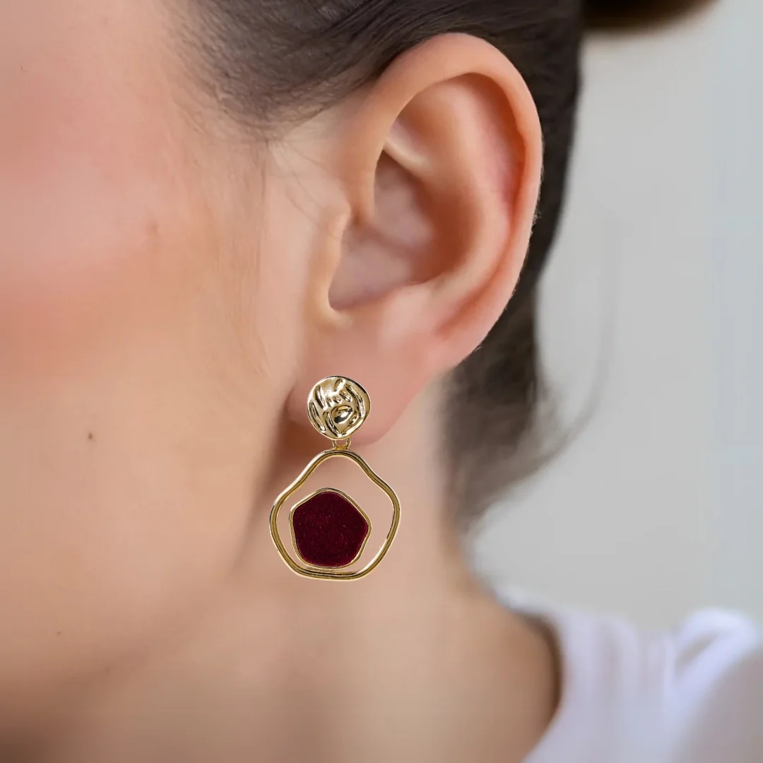 Regal In Velvet Asymmetric Gold Danglers - Image 2