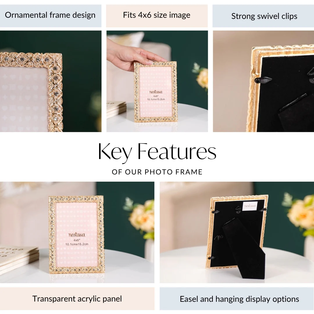 Regal Rhinestone Picture Frame Gold Small 10x15cm - Image 5