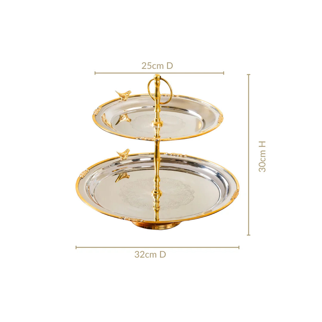 Regal Two Tier Brass And Stainless Steel Bird Cupcake Stand - Image 5