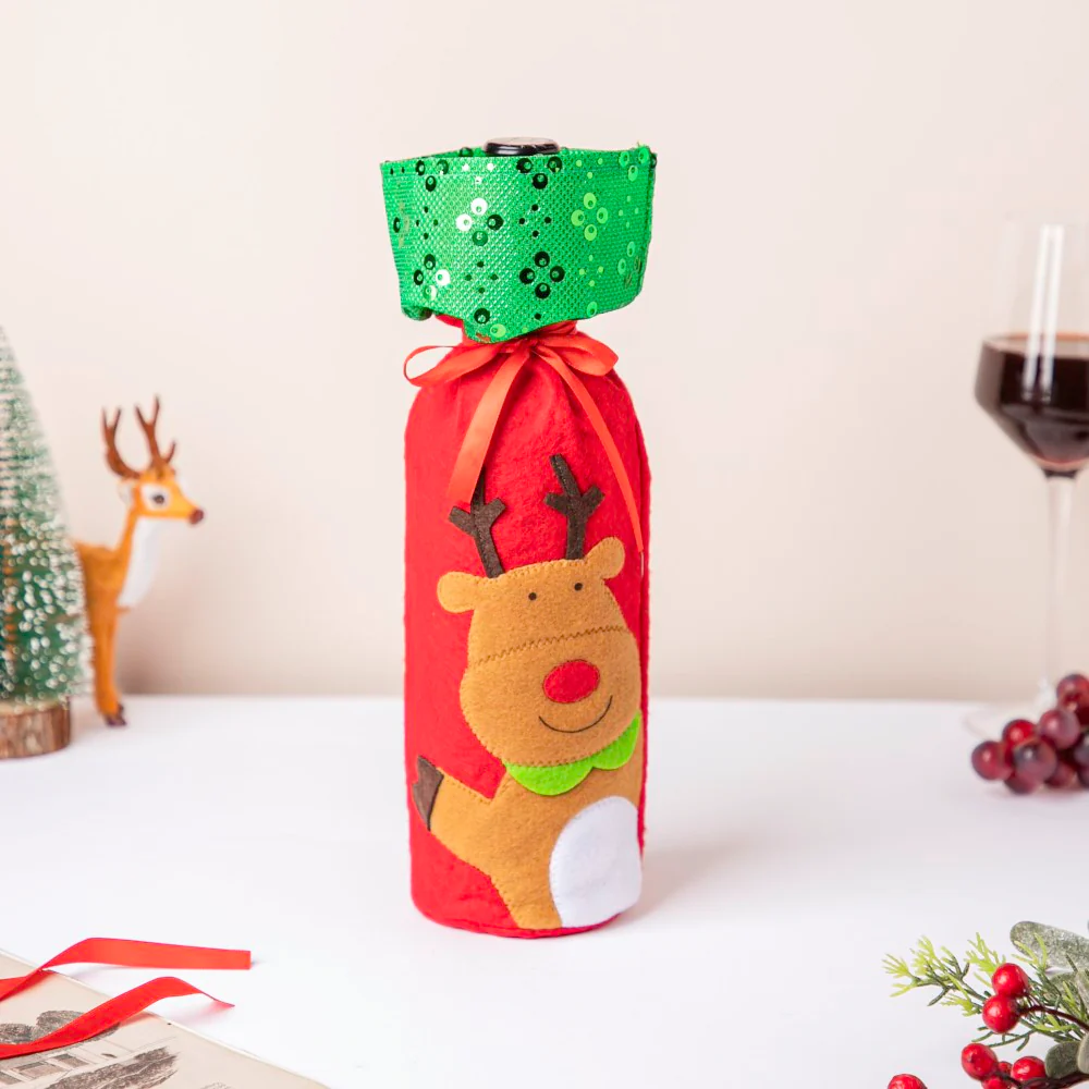 Reindeer Christmas Gift Bag For Wine Red 12 Inch