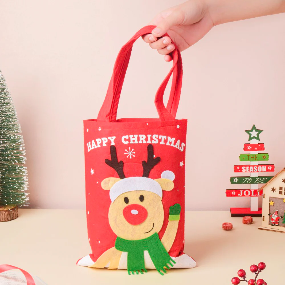 Reindeer Christmas Gift Bag Red 10.5 Inch - Image 2