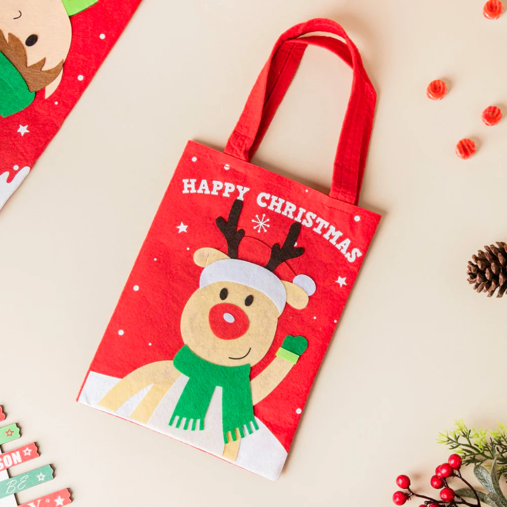 Reindeer Christmas Gift Bag Red 10.5 Inch - Image 3