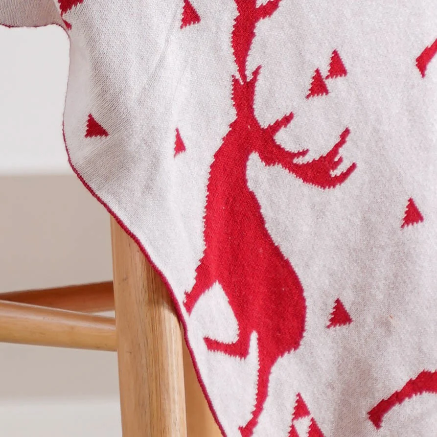Reindeer Reversible Throw Blanket Red White - Image 6