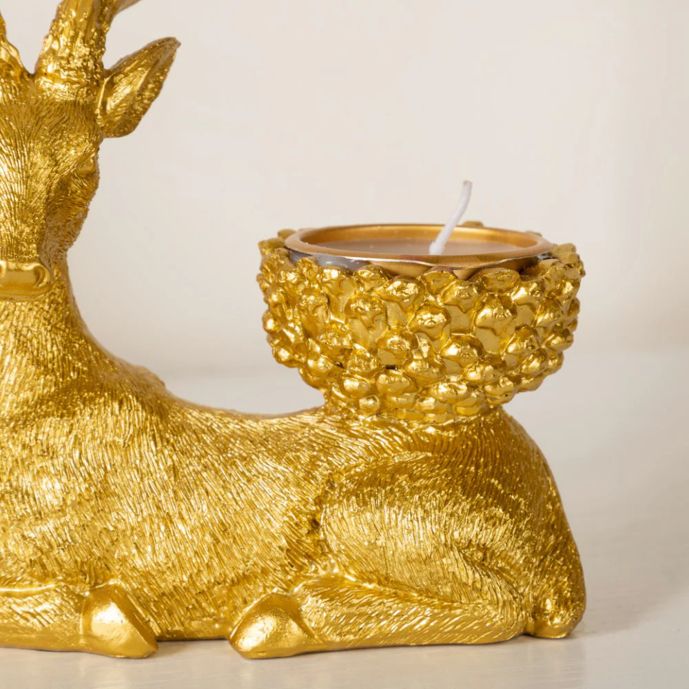 Reindeer Showpiece With Candle Stand Gold 7 Inch Set Of 2 - Image 6