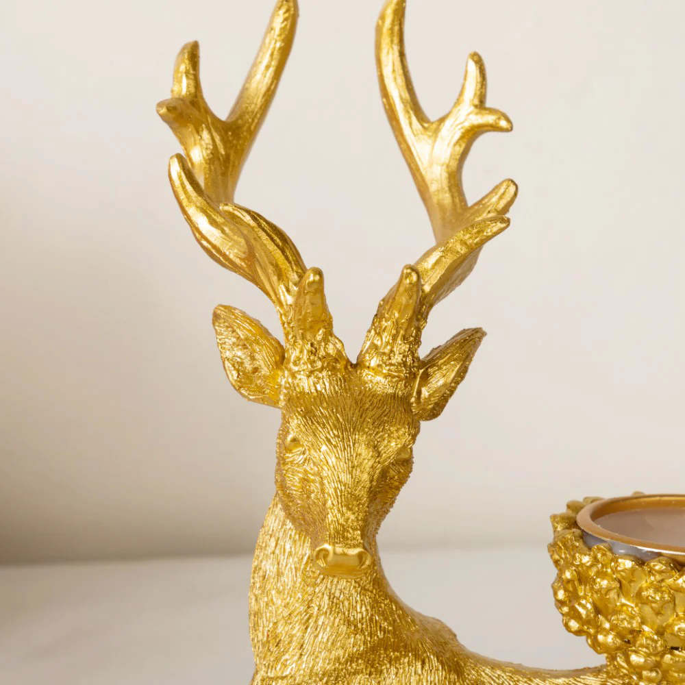 Reindeer Showpiece With Candle Stand Gold 7 Inch Set Of 2 - Image 7