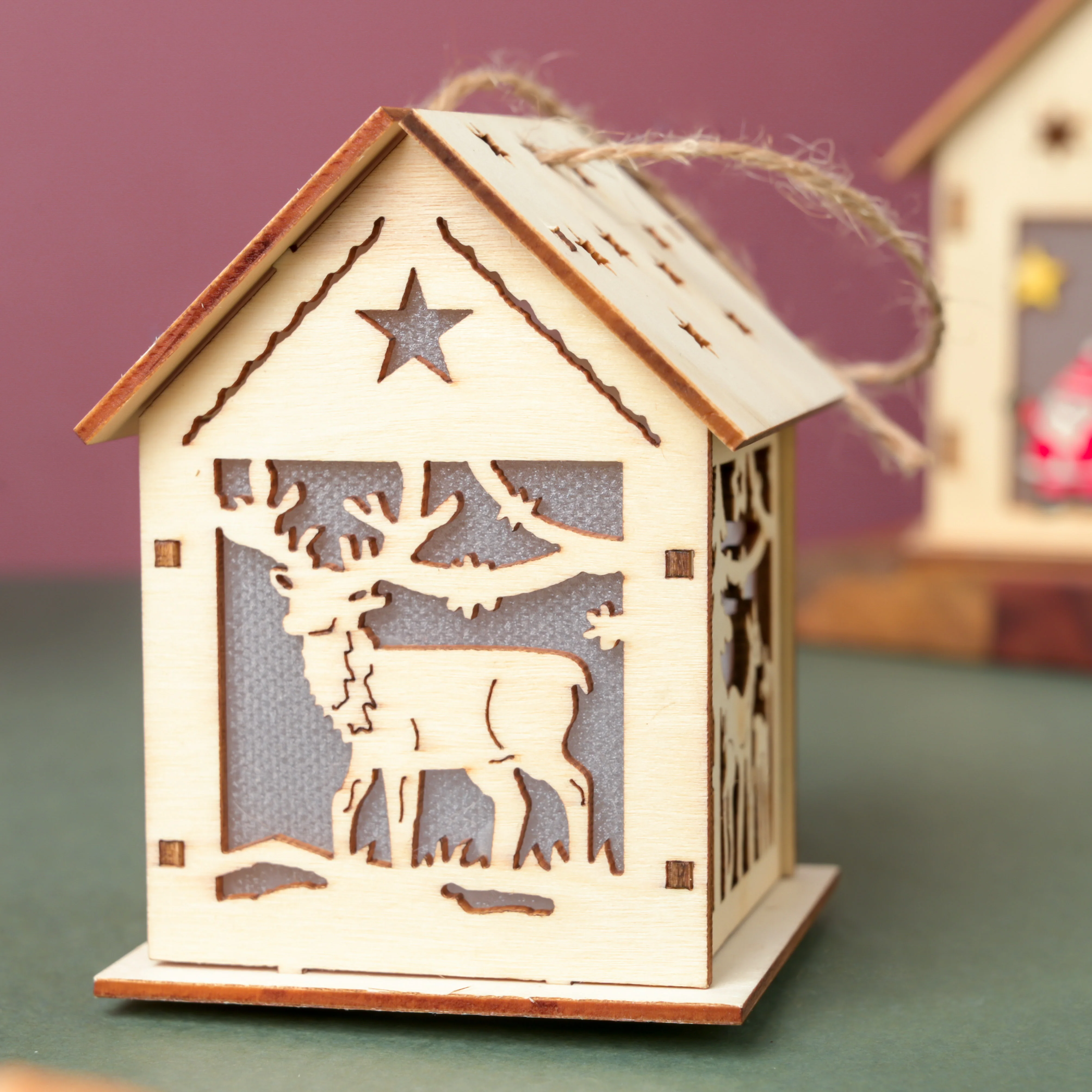 Reindeer Wooden House DIY LED Christmas Decor Hanging - Image 7