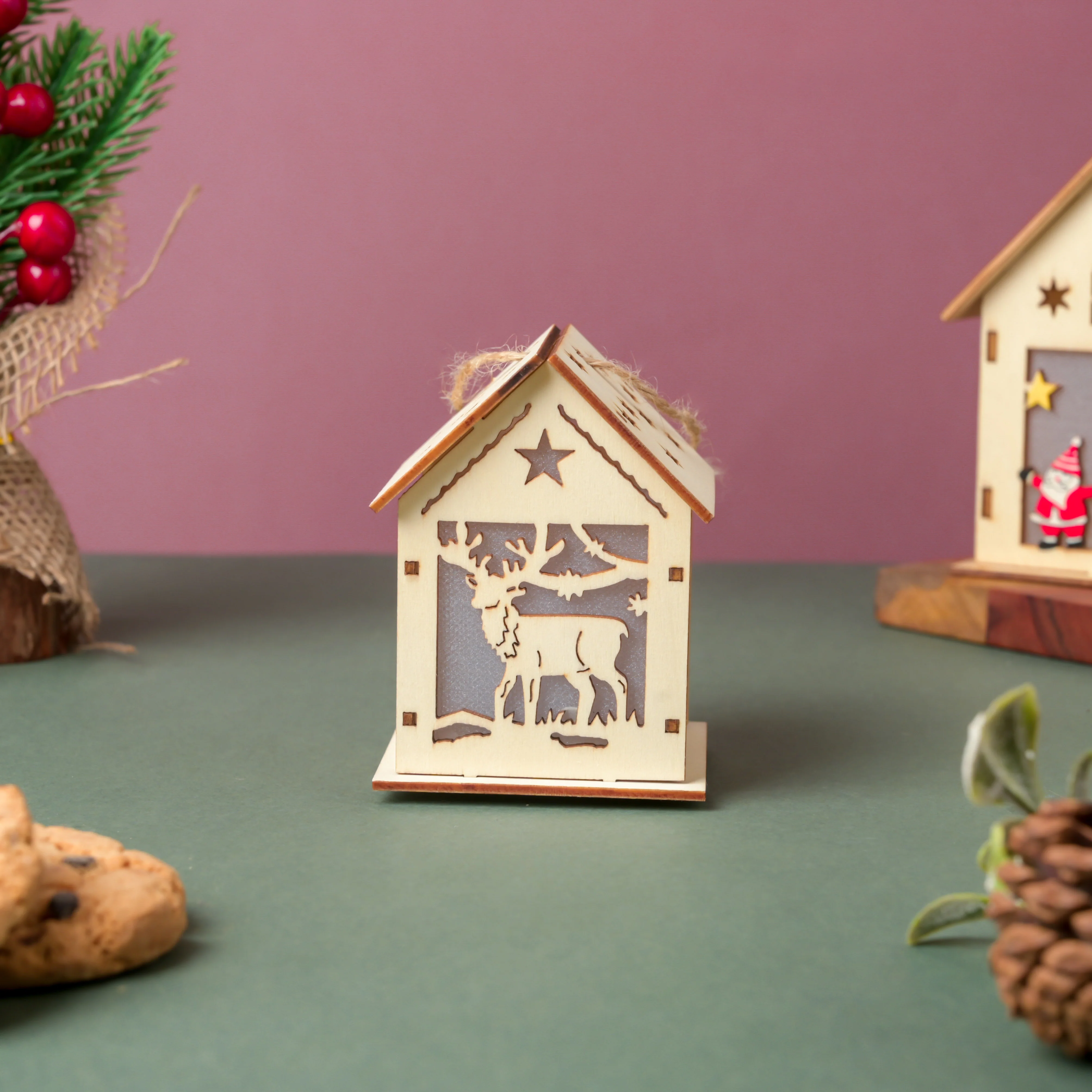 Reindeer Wooden House DIY LED Christmas Decor Hanging - Image 8