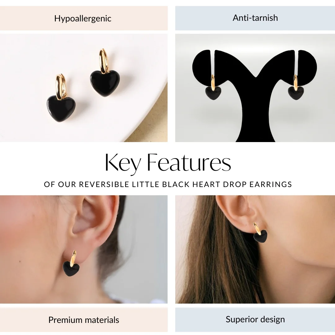 Reversible Little Black Heart Drop Earrings - Image 4