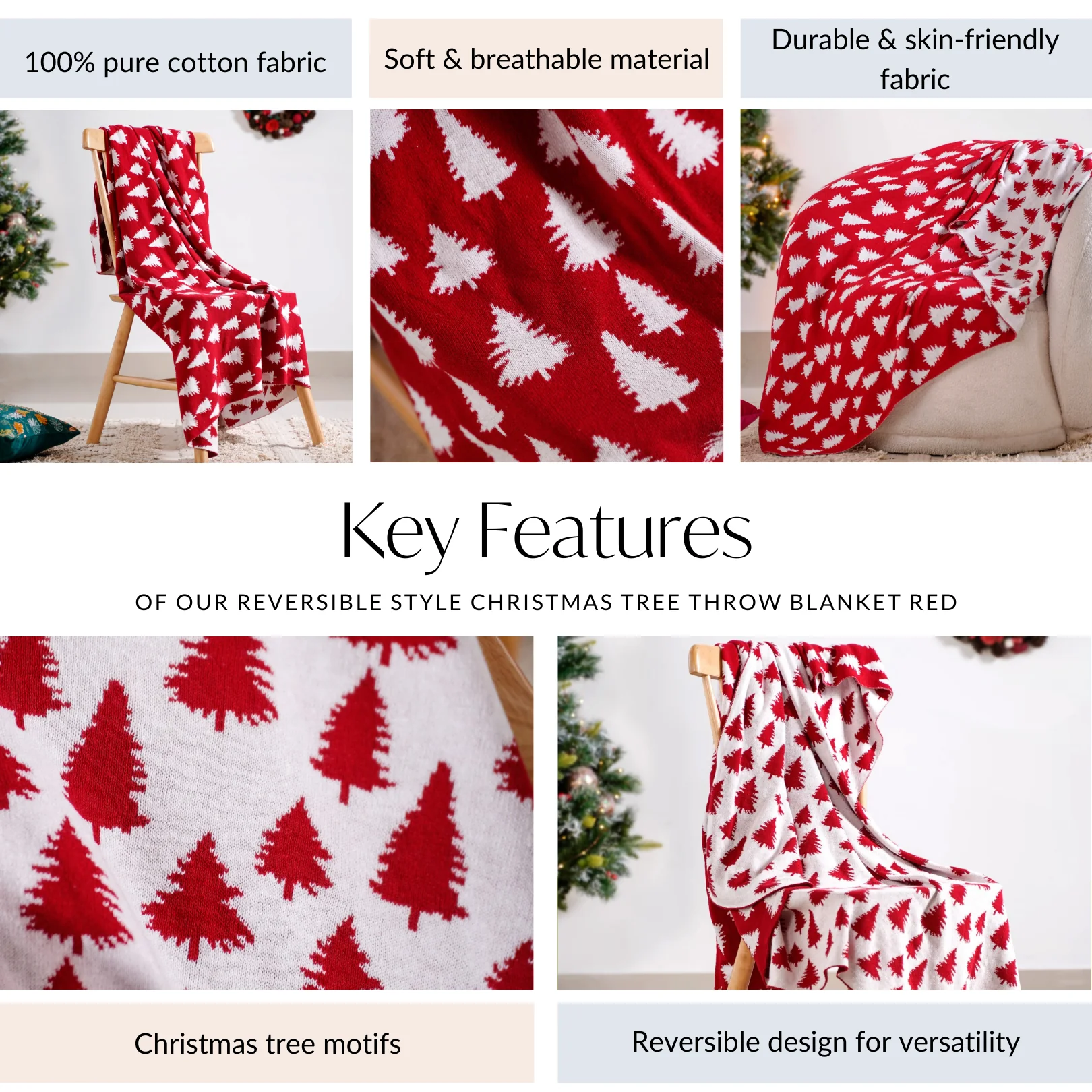 Reversible Style Christmas Tree Throw Blanket Red - Image 5