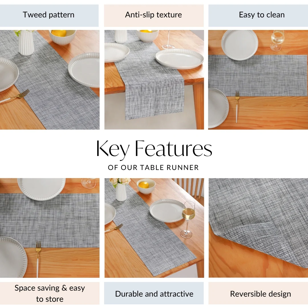 Reversible Washable Table Runner Grey 180x30cm - Image 4