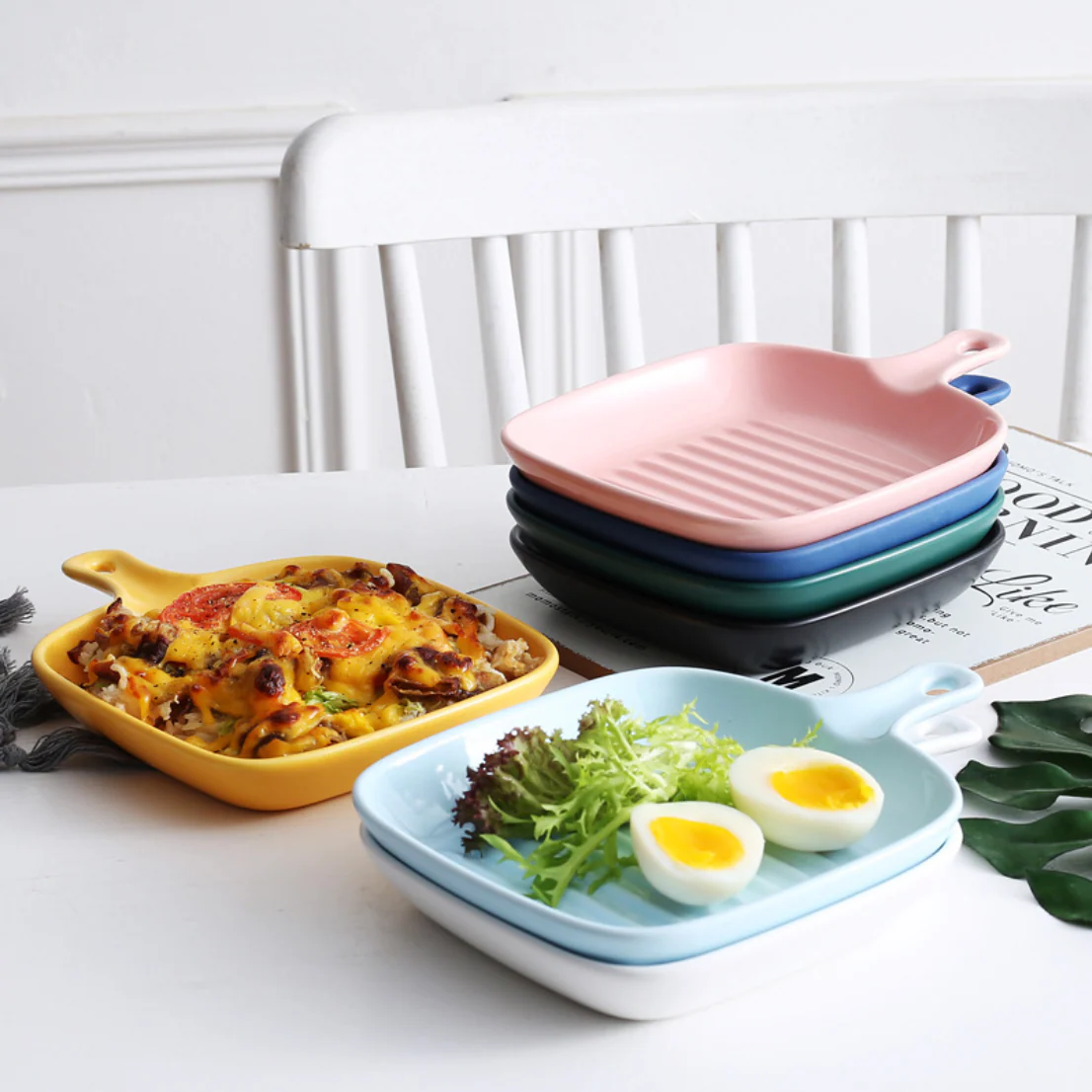Ribbed Ceramic Baking Plate With Handle Yelllow 250 ml - Image 3