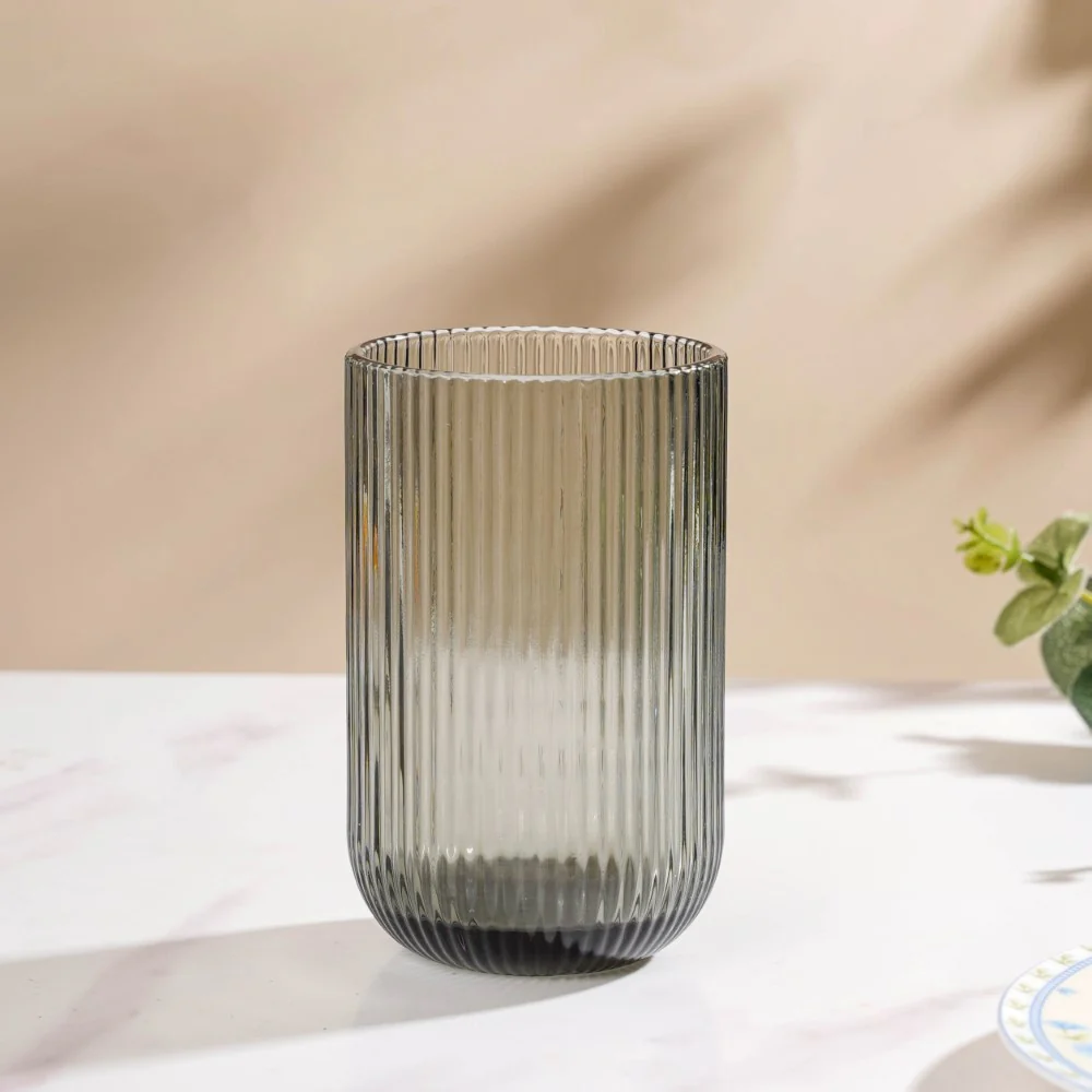 Ribbed Drinking Glass Ash Grey Set Of 6 350ml - Image 5