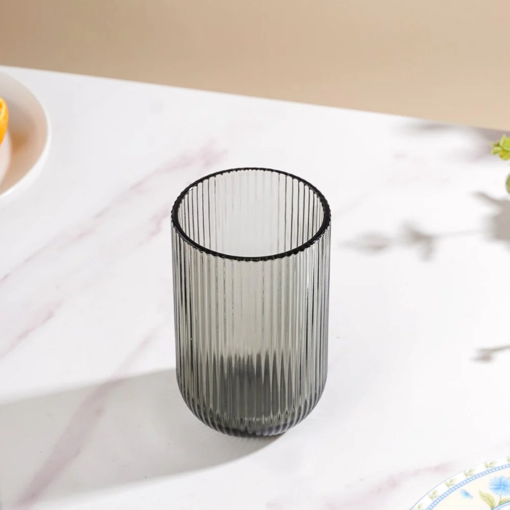Ribbed Drinking Glass Ash Grey Set Of 6 350ml - Image 6