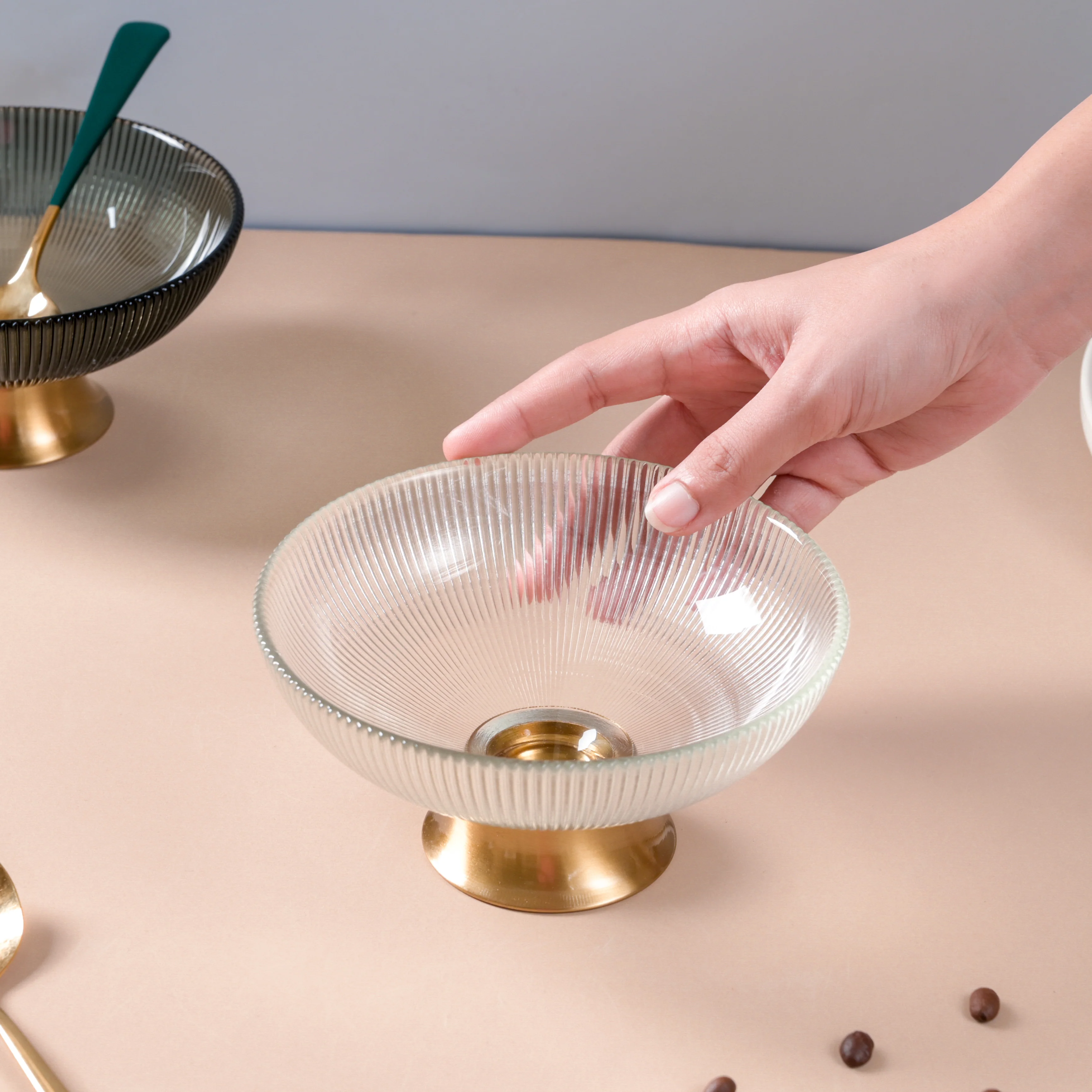 Ribbed Glass Decorative Bowl - Image 2